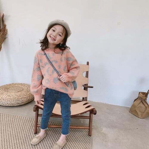 Girls suit 2019 autumn and winter Korean new pink leopard sweater sweater kids sweaters