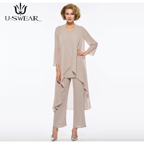 Mother of The Bride Pantsuits with Jacket O-neck Loose 3 Pieces Wedding Party Suit Mother of The Groom Gown Vestido Mae Da Noiva