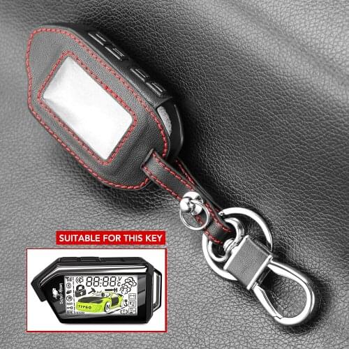 LCD Remote 100% Leather Key Case Cover Key Keychain For Sher-khan Mobicar A Mobicar B Two Way Russian Version Car Alarm System