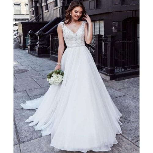 Lace Appliques A-Line Wedding Dresses 2020 Sexy Backless Bridal Gowns Plus Size Formal Women Vestidos De Mariee Custom