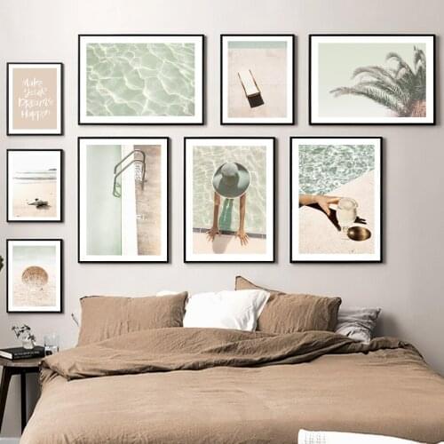 Swimming Pool Girl Goblet Sea Turtle Shell Coconut Nordic Posters And Prints Canvas Painting Wall Art Pictures Living Room Decor