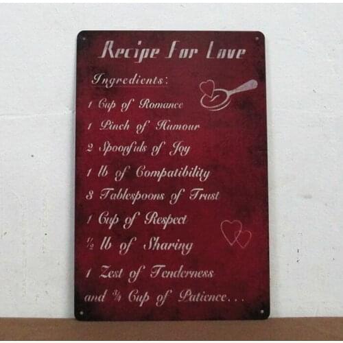 50pcs/lot Metal Sign shabby chic RECIPE FOR LOVE Plaque Christams Gift iron Painting Poster bedroom sets Craft Decor N-261 Mix o