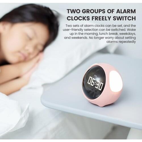 Cute Expression Voice Control Night Light Multifunctional Alarm Clock Child Bedside Snooze Chargeable Alarm Clock