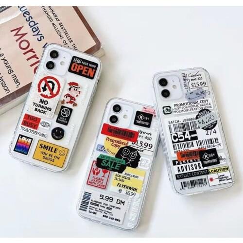 Fashion Retro Label Phone Cases For iPhone 11 12 Mini Pro XS Max X XR 7 8 Plus Luxur Soft TPU Airbag Cover 12Pro 11Pro 12Mini