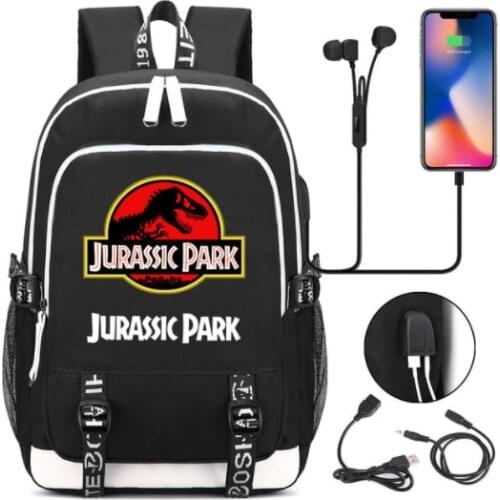 Fashion Adventure Dinosaur Jurassic Park World USB Boy Girl Book School bag Women Teenagers Men Laptop Backpack Packsack