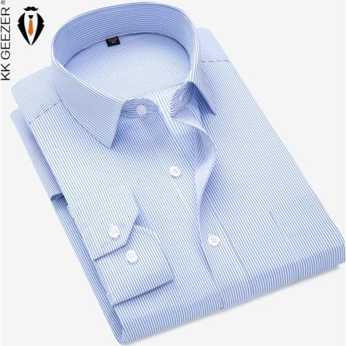 Men Shirt Striped Long Sleeve Plaid Dress Formal Shirt Casual Slim Fit Pocket High Quality Business Plus Size Dropshipping