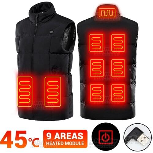 9 Areas Men Eletice Heating Jacket USB Hetaed Vest Winter Motorcycle Jacket Thermal Warm Outerwaear Ski Touring Hunting Clothing