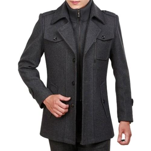 New Warm Coat Lapel Woolen Coat Mens Double Collar Long Woolen Coat Mens Jacket Winter Trench Coat Men