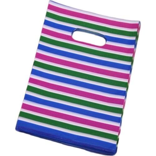 2016 New Style Wholesale 100pcs/lot 15*20cm Rainbow Line Plastic Packaging Gift Bags With Handles