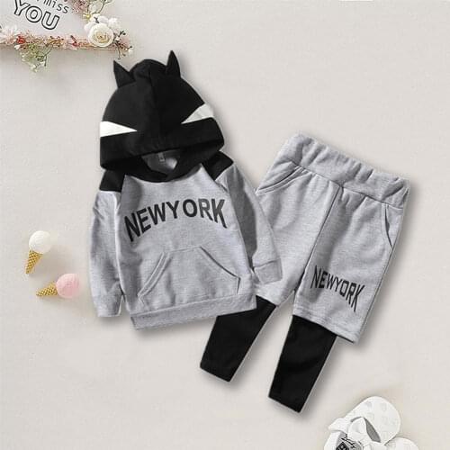 Toddler Boy Clothes 2019 Infant Baby Boy Kid Long Sleeve Letter Print Hooded Top+ Pants Clothes Set
