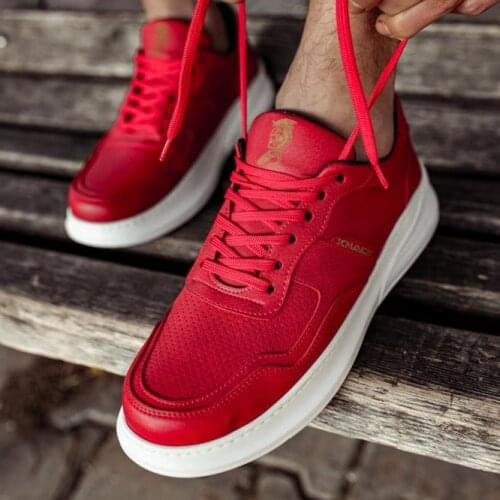 Knack Casual Male Shoes 707 Red High Bottom Casual Style Casual Luxury Style Lace-Up Spring Summer New Season