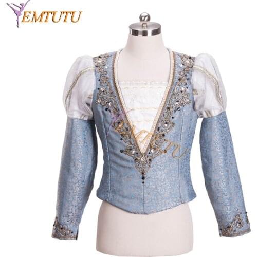 Custom made Silver Boys Ballet Dance Costumes Ballet Top Mens Ballet Tunics Stage Performance Male Prince Ballet Dance Jacket
