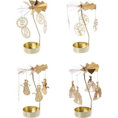 Christmas Santa Claus Snowman Deer Rotary Spinning Carousel Swivel Tealight Candle Holder Stand Tea Light Home Decoration