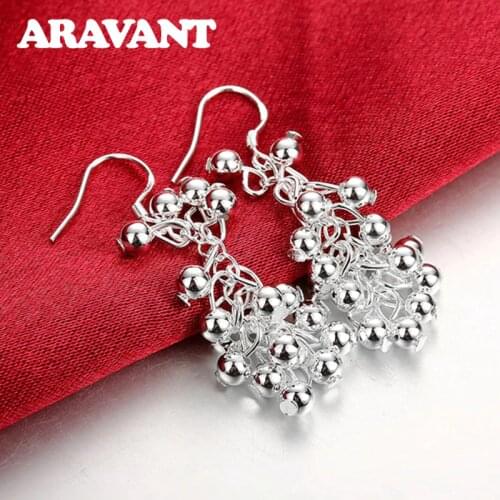 925 Silver Jewelry Smooth Bead Drop Earring For Women Fashion Jewelry Brincos
