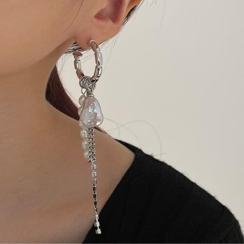 Lifefontier Natural Freshwater Pearl Drop Earrings for Women Silver Color Chain Long Tassel Earrings Korean Wedding Jewelry