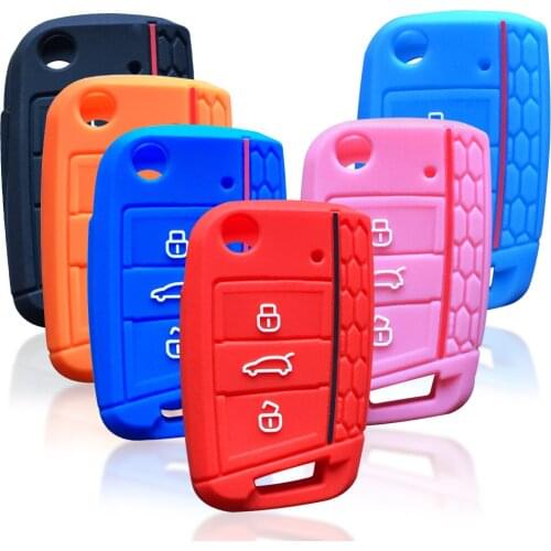 Silicone Key Case For Skoda Octavia A7 KAMIQ 2021 Rapid Karoq Fabia For Seat Leon Ibiza Ateca For VW Polo Golf 7 Tiguan T-Roc T6