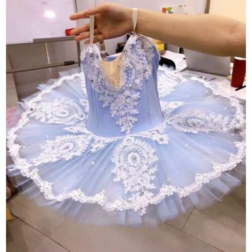 Vestido de Ballet azul cielo para niñas y adultos, tutú de encaje, disfraces de danza del cisne, tutú profesional para adultos