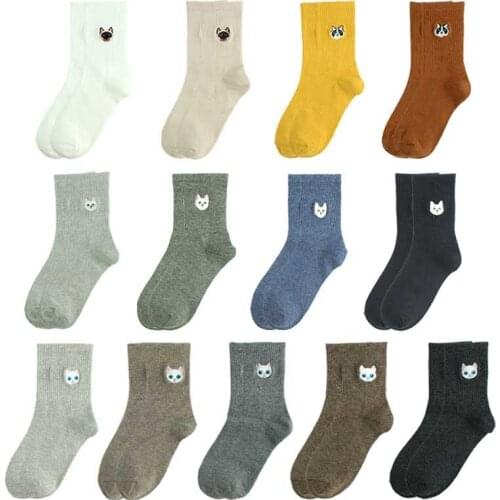 [WPLOIKJD]Autumn Winter Novelty Cotton Cute Embroidery Animal Funny Socks Women Japanese Streetwear Chaussette Femme Skarpetki