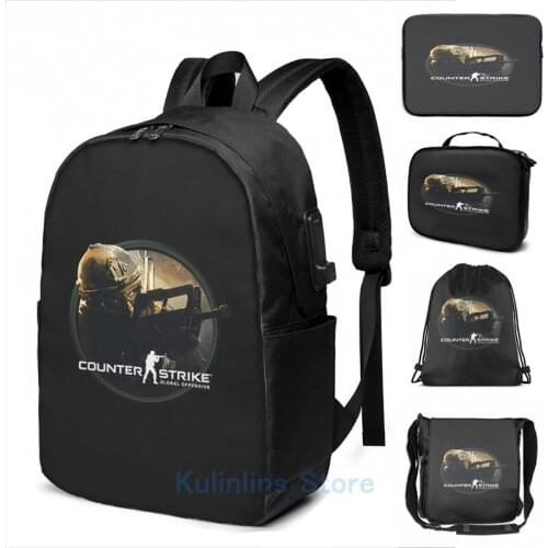 Funny Graphic print Counter Strike Global Offensive USB Charge Backpack men School bags Women bag Travel laptop bag