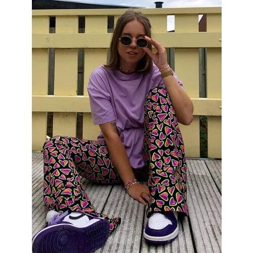 Women Vintage Wide Leg Flared Long Pants Casual Skinny Multicolor Printed High Waist Trousers Y2K Fashion Casual Street Outfits