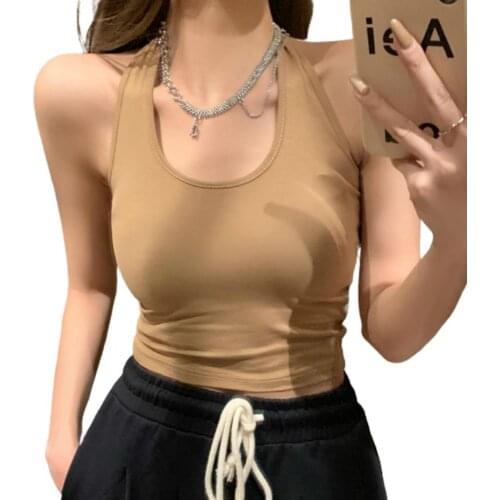 Women Summer Sexy Trim Vest Halter Stretch Sleeveless U-neck Navel Exposed Sport Vest Workout Tank-Top Streetwear Corset Top