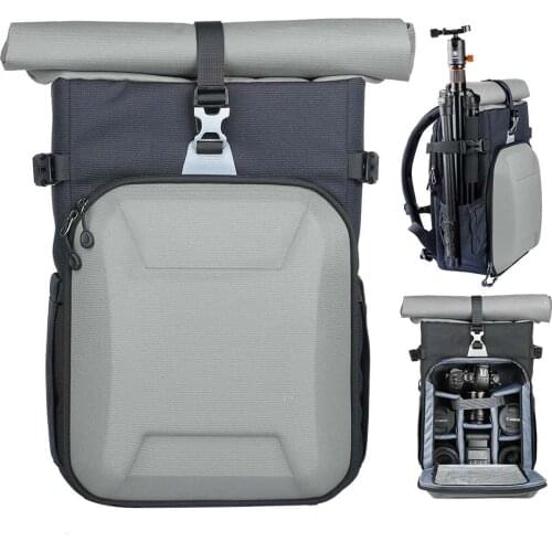 Hardcase Camera Case bag Roll Top Camera Backpack fits15" Laptop Compartment for DSLR Mirrorless Cameras Lens Tripod