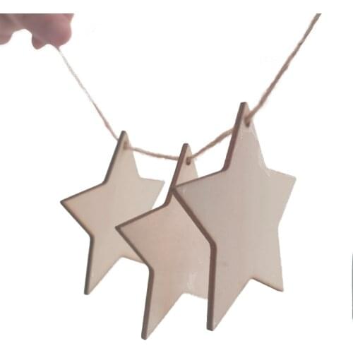 10pcs 8cm Wooden Christmas Star Shaped Embellishments Hanging Ornaments Decoration with Twines for Wedding DIY