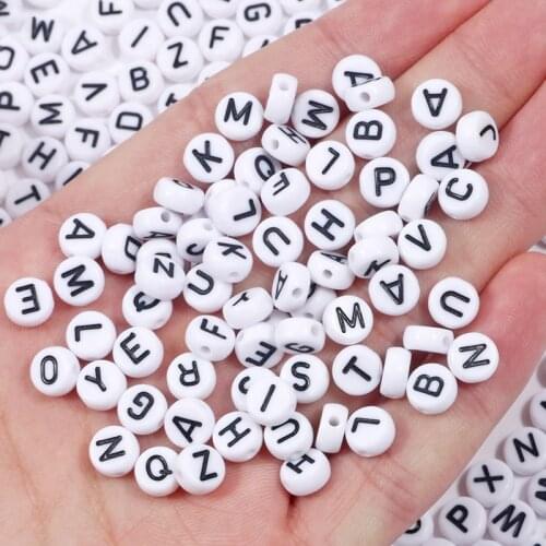 200/300/500PC Mixed White Letter Acrylic Beads Round Flat Alphabet Beads For Jewelry Making Handmade Diy Bracelet Necklace