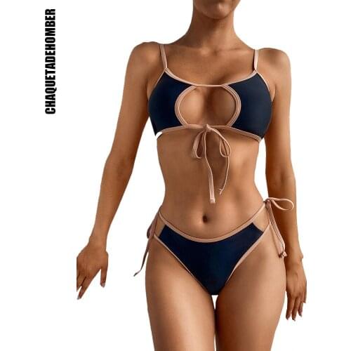 2021 Sexy Strap Stitching Brazilian Bikini Set Swimwear Summer Bohemian Backless Swimsuit Bathing Suit Beach Wear Women Clothing