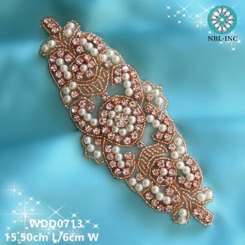 30PCS) Wholesale handmade beaded rhinestone pearl applique patch iron on for wedding dresses WDD0713