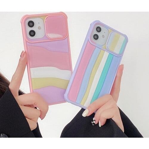 Sequins Candy Rainbow Phone Case for iPhone 11 12 Pro Max Xs Max Xr 7 8plus Glitter Stripe Bumper Soft Tpu Silicone Back Cover