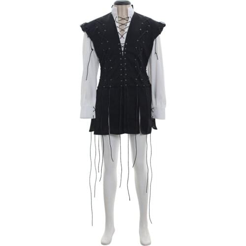 Cosplaydiy Medieval Mens Victorian Lace Up Black Vest Jacket White Shirt Retro Renaissance Suit Costume Any Size L320