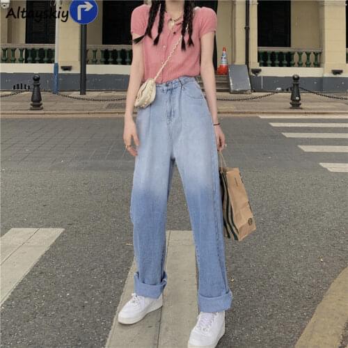 Jeans Women High Waist Loose Comfortable Fashion Casual Vintage Wide Leg Trousers All-match Students Simple Korean Style Chic