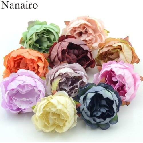 5 pieces 5cm Artificial Peony Flower Head For Wedding Decoration DIY Decorative Wreath Fake European Fall Vivid Silk Flowers