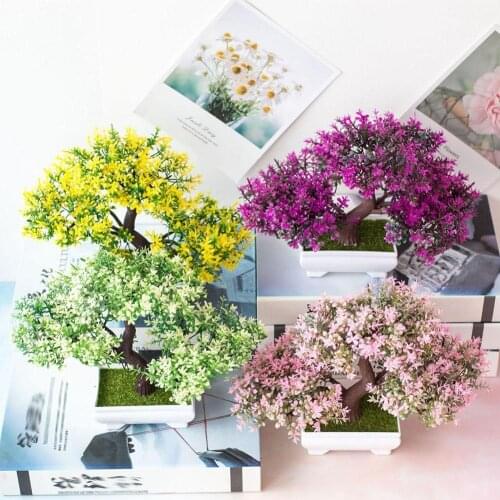 Artificial Plants Welcoming Pine Bonsai Pink White Rose Red Yellow Simulation Fake Flowers Home Decor Daily Ornaments Hot Sale