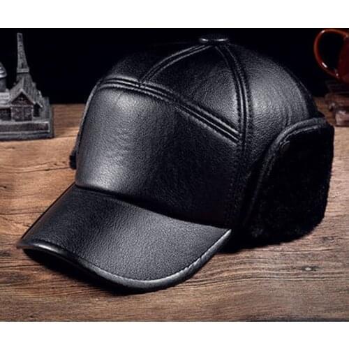 New Fashion Men Leather Trapper Hat Baseball Cap Outdoors Hunting Aviator Ear Flap Winter Men Women Caps Casual Visor Adjustable