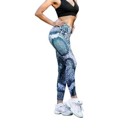 Yoga Tights Four-Needle Six-Thread Snake Print Hip High Waist Sports Leggings
