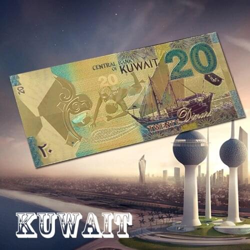 Fine Quality Colorful Gold Banknote Kuwait 20 Fake Banknotes Set Collection As Business Gifts
