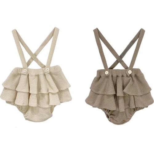 Double layers lace newborn baby girls romper cotton linen infant baby suspender jumpsuit toddler girls bodysuit children outfits