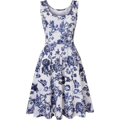 Summer Women Dress Casual Sleeveless O-Neck Flower Print Slim Office Short Dress Sexy Bodycon Party Dresses Vestido