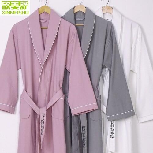 Summer Bathrobes Hotel Nightgown 100% Cotton Men Women Summer Long-Sleeved Thin Waffle Spring Autumn Absorbent Bathrobe