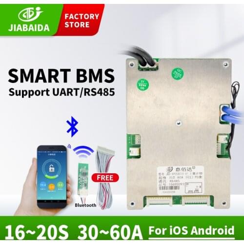 JBD Lifepo4 Bms 17S 20S 60V 48V Lithium Balance Board 30A 40A 50A 60A BMS Bluetooth With Uart RS485 Communication