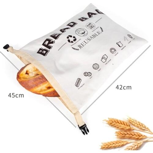 Reusable Cotton Fabric Bread Bag Food Storage Bread Bag Kitchen Organizer For Loaf And Baguette Bakery Supplies