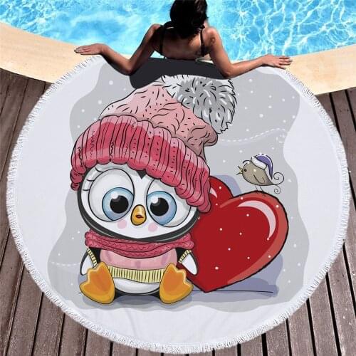 Fashion cartoon white pink red chicken beach towel kids cushion child adult Yoga mat bathrobe penguin bunny diameter 150x150cm