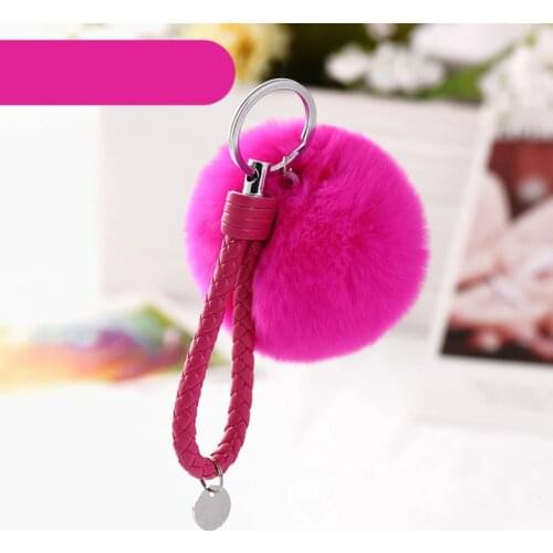 HC Fashion 8CM Genuine rabbit Fur PU Rope Key Bag Keychain Real Rex Rabbit Fur Ball Fluffy Key Ring Car Bag Pendant Trinket F