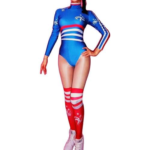 Young Style Women Long Sleeve Stretch Bodysuits Foreign World Cup Team Costumes Nightclub DJ Singer Pole Dancing Stage Wear