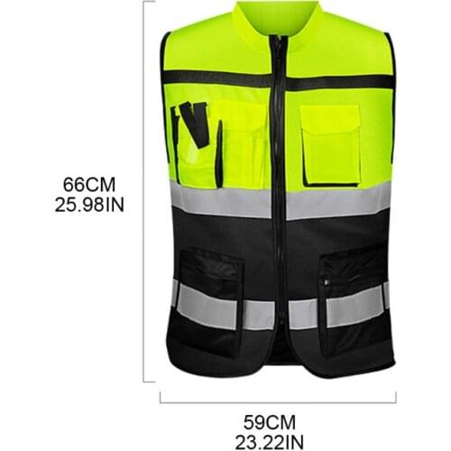 Multi-pockets High Visibility Zipper Front Safety Vest with Reflective Strips Y4UA