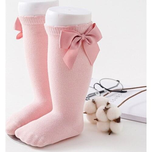 Baby Socks 100% Cotton Spring Kids Girls Stockings Big Bow Knee High Long Stocking High Quality Fashion Lace Clothes Accesories
