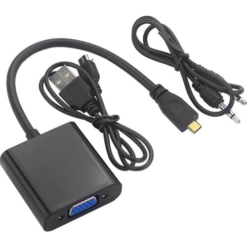 Micro-HDMI to VGA Adapter Cable 1080P Video Converter with Audio Jack USB Power Cable for Camera Raspberry Pi 4