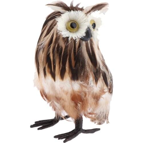 Realistic Brown Feathered Owl Lifelike Bird Furry Animal Garden